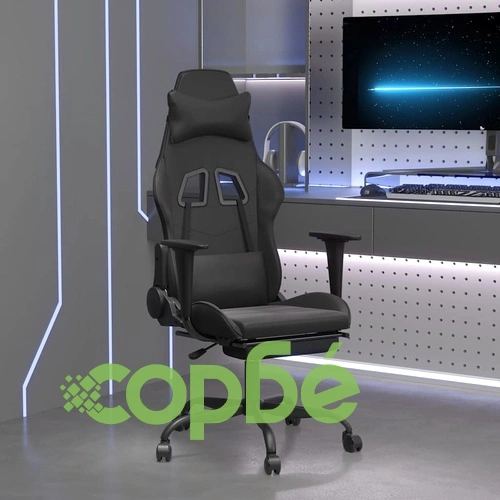 Масажен гейминг стол с опора за крака, черен, изкуствена кожа ➤ топ цена ➤ sorbe.bg