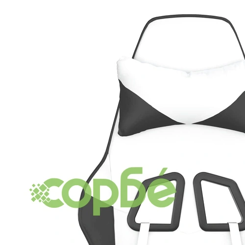 Масажен гейминг стол с опора за крака Бял-черно изкуствена кожа ➤ топ цена ➤ sorbe.bg