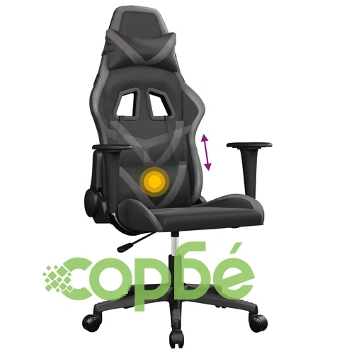 Масажен гейминг стол, черно и сиво, изкуствена кожа ➤ топ цена ➤ sorbe.bg