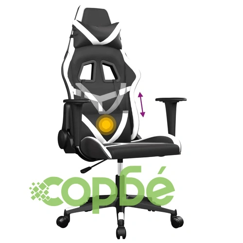 Масажен гейминг стол, черно и бяло, изкуствена кожа ➤ топ цена ➤ sorbe.bg