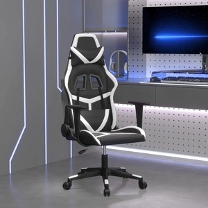 Масажен гейминг стол, черно и бяло, изкуствена кожа