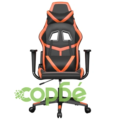 Масажен гейминг стол, черно и оранжево, изкуствена кожа ➤ топ цена ➤ sorbe.bg