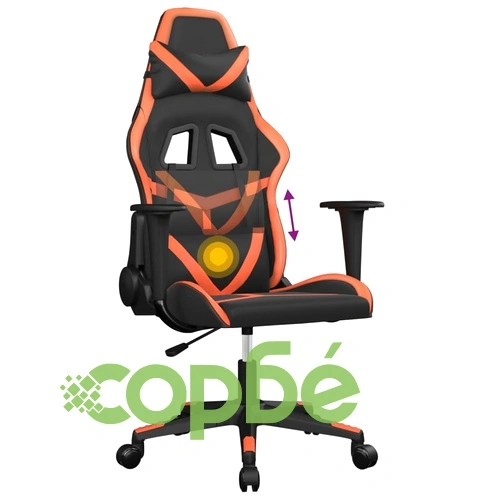 Масажен гейминг стол, черно и оранжево, изкуствена кожа ➤ топ цена ➤ sorbe.bg