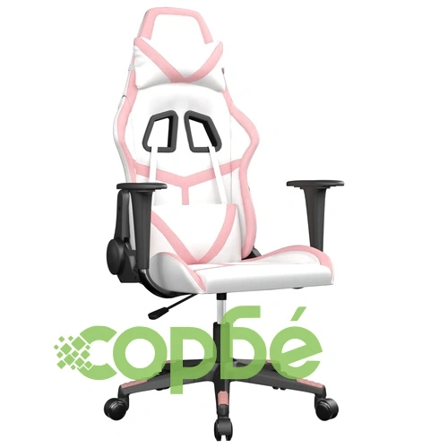 Масажен гейминг стол, бяло и розово, изкуствена кожа ➤ топ цена ➤ sorbe.bg