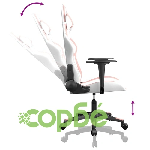 Масажен гейминг стол, бяло и розово, изкуствена кожа ➤ топ цена ➤ sorbe.bg