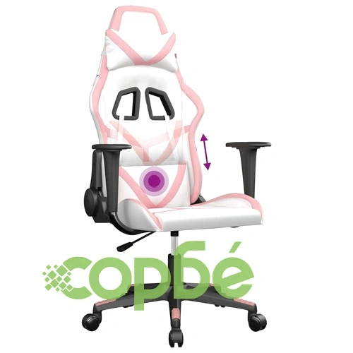 Масажен гейминг стол, бяло и розово, изкуствена кожа ➤ топ цена ➤ sorbe.bg