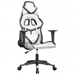 Масажен гейминг стол, бяло и черно, изкуствена кожа