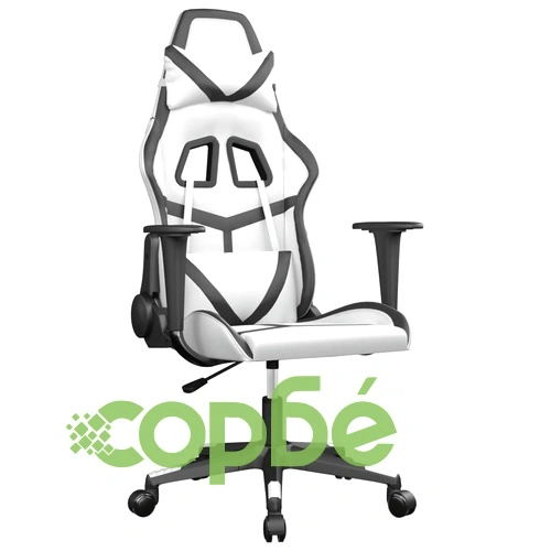 Масажен гейминг стол, бяло и черно, изкуствена кожа ➤ топ цена ➤ sorbe.bg