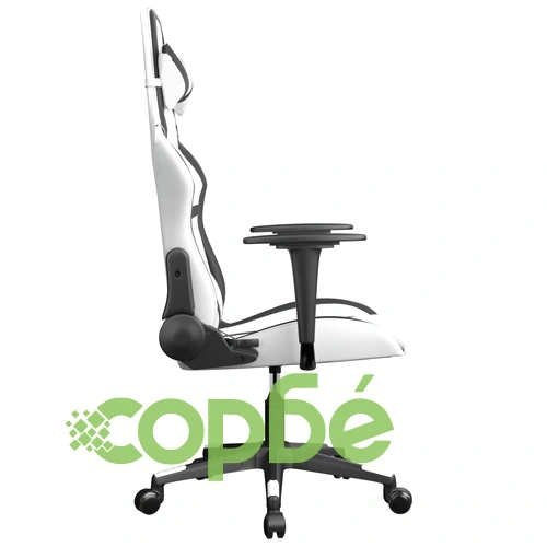 Масажен гейминг стол, бяло и черно, изкуствена кожа ➤ топ цена ➤ sorbe.bg