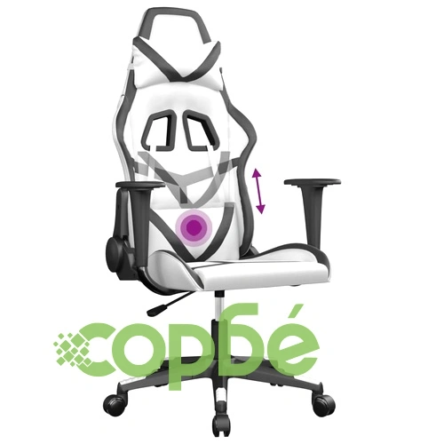 Масажен гейминг стол, бяло и черно, изкуствена кожа ➤ топ цена ➤ sorbe.bg