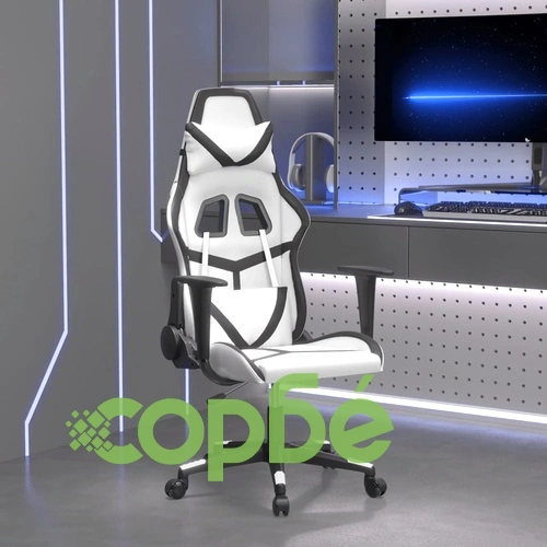 Масажен гейминг стол, бяло и черно, изкуствена кожа ➤ топ цена ➤ sorbe.bg