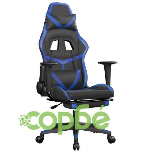 Масажен гейминг стол с опора за крака черно-син изкуствена кожа ➤ топ цена ➤ sorbe.bg