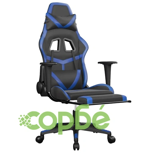 Масажен гейминг стол с опора за крака черно-син изкуствена кожа ➤ топ цена ➤ sorbe.bg