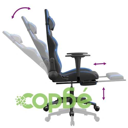 Масажен гейминг стол с опора за крака черно-син изкуствена кожа ➤ топ цена ➤ sorbe.bg