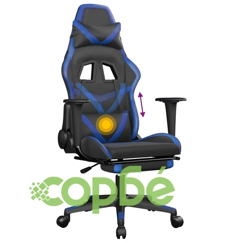 Масажен гейминг стол с опора за крака черно-син изкуствена кожа ➤ топ цена ➤ sorbe.bg