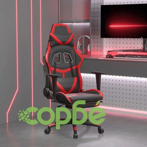 Масажен гейминг стол с подложка черно и червено изкуствена кожа ➤ топ цена ➤ sorbe.bg