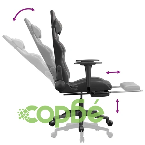 Масажен гейминг стол с подложка черно и cиво изкуствена кожа ➤ топ цена ➤ sorbe.bg