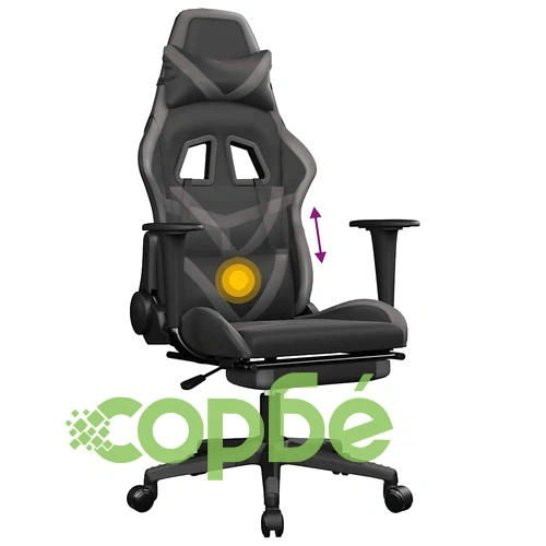 Масажен гейминг стол с подложка черно и cиво изкуствена кожа ➤ топ цена ➤ sorbe.bg