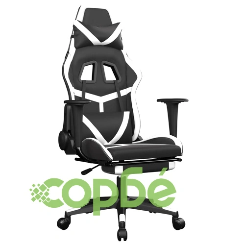 Масажен гейминг стол с опора за крака черно-бял изкуствена кожа ➤ топ цена ➤ sorbe.bg