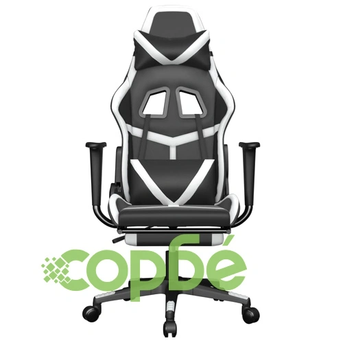 Масажен гейминг стол с опора за крака черно-бял изкуствена кожа ➤ топ цена ➤ sorbe.bg