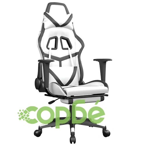 Масажен гейминг стол с опора за крака Бял-черно изкуствена кожа ➤ топ цена ➤ sorbe.bg