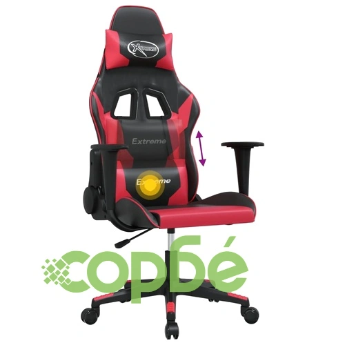 Масажен гейминг стол, черно и червено, изкуствена кожа ➤ топ цена ➤ sorbe.bg