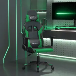 Масажен гейминг стол, черно и зелено, изкуствена кожа