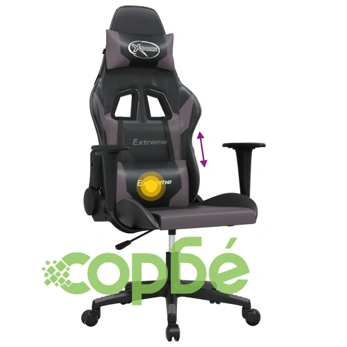 Масажен гейминг стол, черно и сиво, изкуствена кожа ➤ топ цена ➤ sorbe.bg