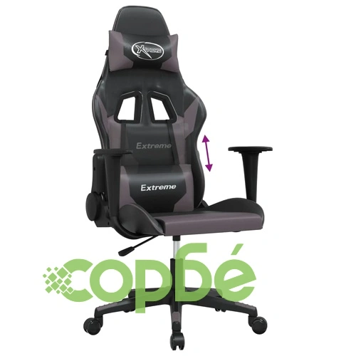 Масажен гейминг стол, черно и сиво, изкуствена кожа ➤ топ цена ➤ sorbe.bg