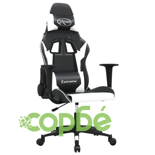 Масажен гейминг стол, черно и бяло, изкуствена кожа ➤ топ цена ➤ sorbe.bg