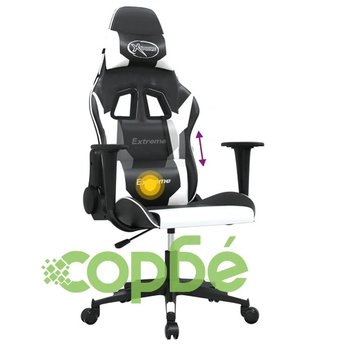 Масажен гейминг стол, черно и бяло, изкуствена кожа ➤ топ цена ➤ sorbe.bg