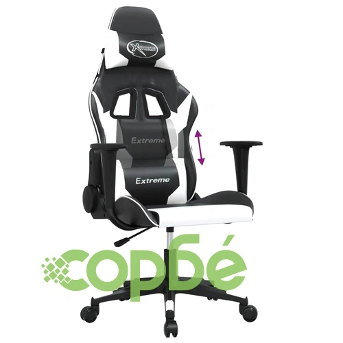 Масажен гейминг стол, черно и бяло, изкуствена кожа ➤ топ цена ➤ sorbe.bg