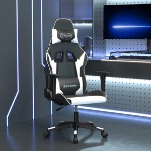 Масажен гейминг стол, черно и бяло, изкуствена кожа