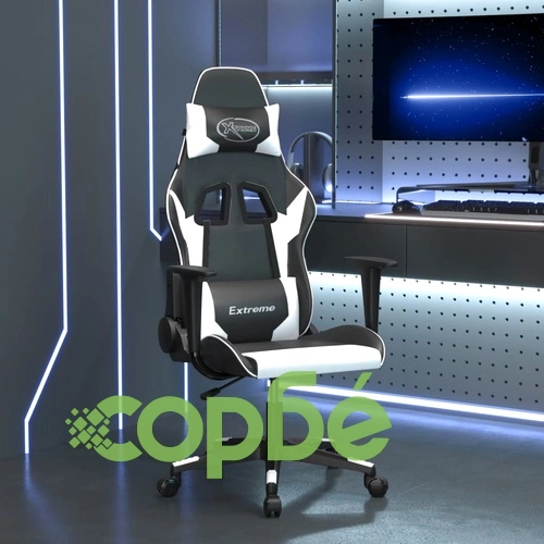 Масажен гейминг стол, черно и бяло, изкуствена кожа ➤ топ цена ➤ sorbe.bg