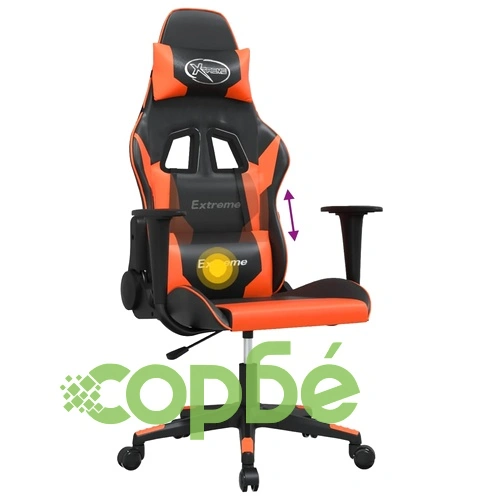 Масажен гейминг стол, черно и оранжево, изкуствена кожа ➤ топ цена ➤ sorbe.bg