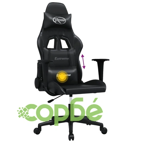 Масажен гейминг стол, черен, изкуствена кожа ➤ топ цена ➤ sorbe.bg