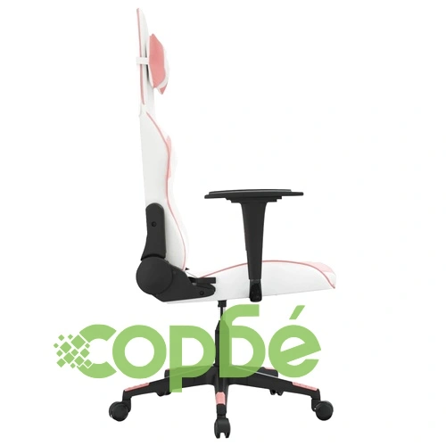 Масажен гейминг стол, бяло и розово, изкуствена кожа ➤ топ цена ➤ sorbe.bg