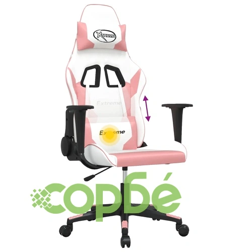 Масажен гейминг стол, бяло и розово, изкуствена кожа ➤ топ цена ➤ sorbe.bg