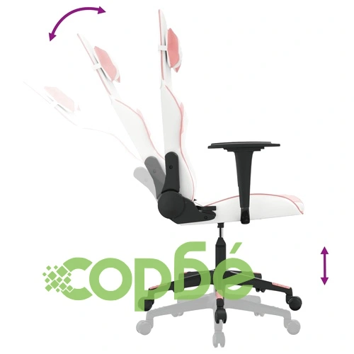 Масажен гейминг стол, бяло и розово, изкуствена кожа ➤ топ цена ➤ sorbe.bg