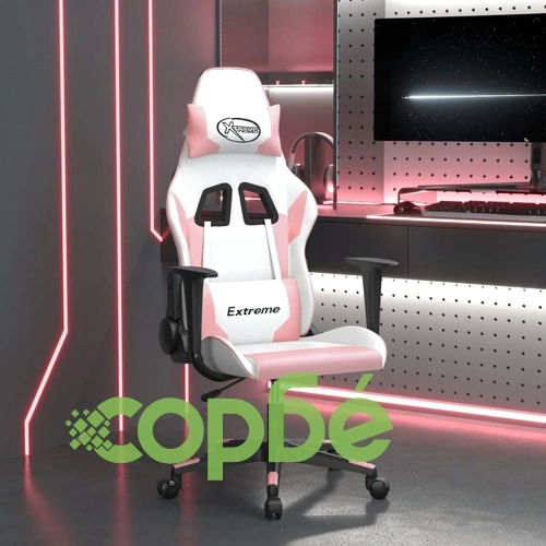 Масажен гейминг стол, бяло и розово, изкуствена кожа ➤ топ цена ➤ sorbe.bg