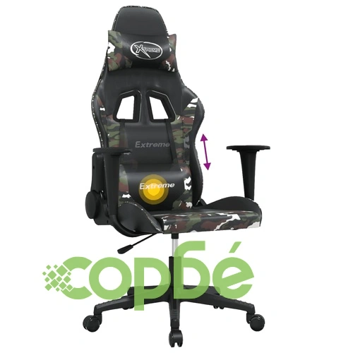 Масажен гейминг стол, черно и камуфлаж, изкуствена кожа ➤ топ цена ➤ sorbe.bg