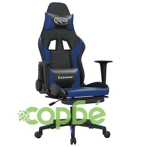 Масажен гейминг стол с опора за крака черно-син изкуствена кожа ➤ топ цена ➤ sorbe.bg