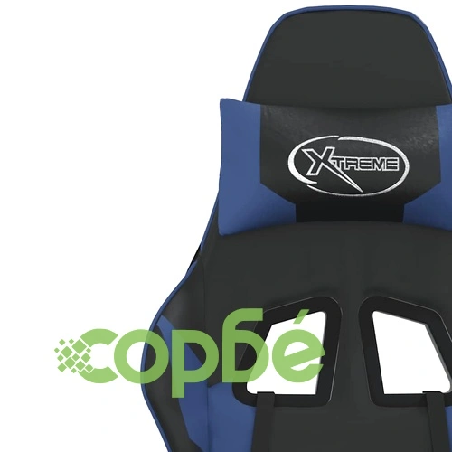 Масажен гейминг стол с опора за крака черно-син изкуствена кожа ➤ топ цена ➤ sorbe.bg