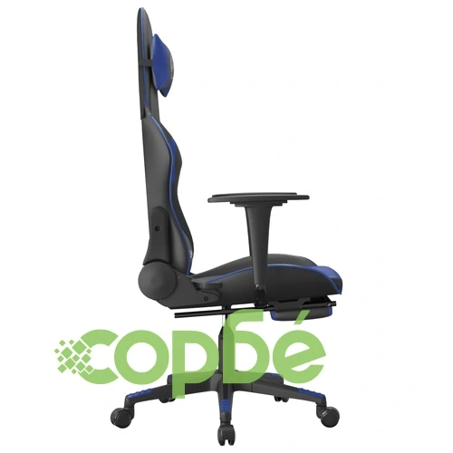 Масажен гейминг стол с опора за крака черно-син изкуствена кожа ➤ топ цена ➤ sorbe.bg