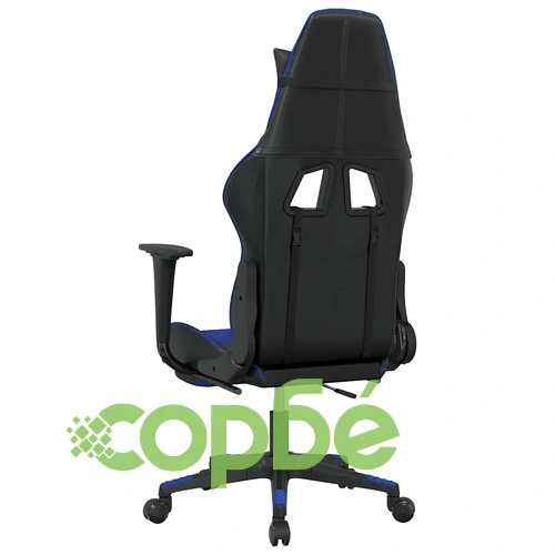 Масажен гейминг стол с опора за крака черно-син изкуствена кожа ➤ топ цена ➤ sorbe.bg