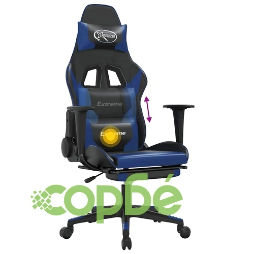 Масажен гейминг стол с опора за крака черно-син изкуствена кожа ➤ топ цена ➤ sorbe.bg