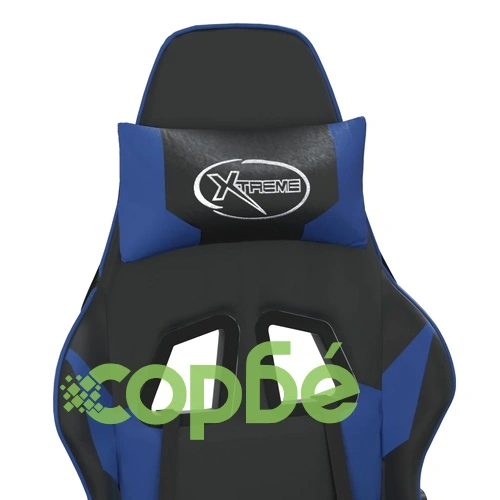 Масажен гейминг стол с опора за крака черно-син изкуствена кожа ➤ топ цена ➤ sorbe.bg