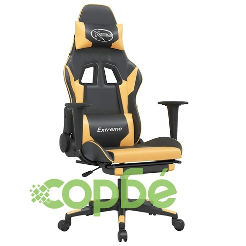 Масажен гейминг стол с подложка черно/златисто изкуствена кожа ➤ топ цена ➤ sorbe.bg