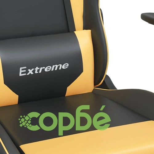 Масажен гейминг стол с подложка черно/златисто изкуствена кожа ➤ топ цена ➤ sorbe.bg