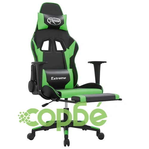 Масажен гейминг стол с подложка черно и зелено изкуствена кожа ➤ топ цена ➤ sorbe.bg